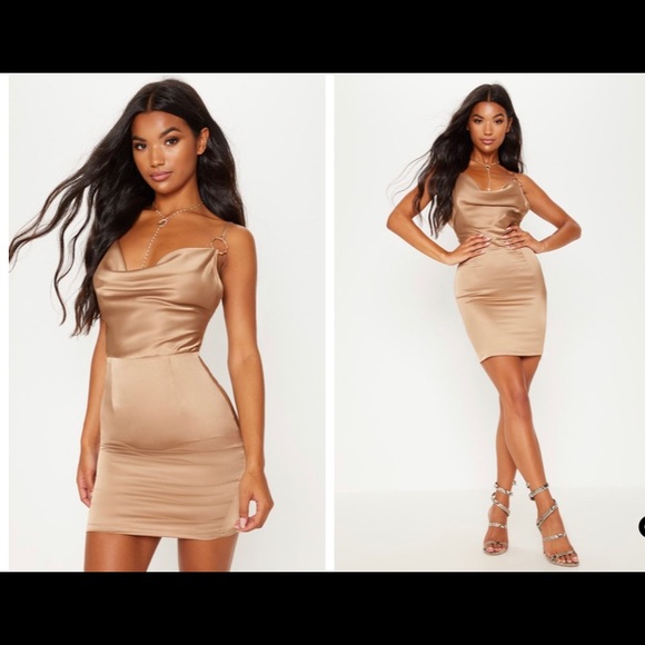 champagne satin bodycon dress